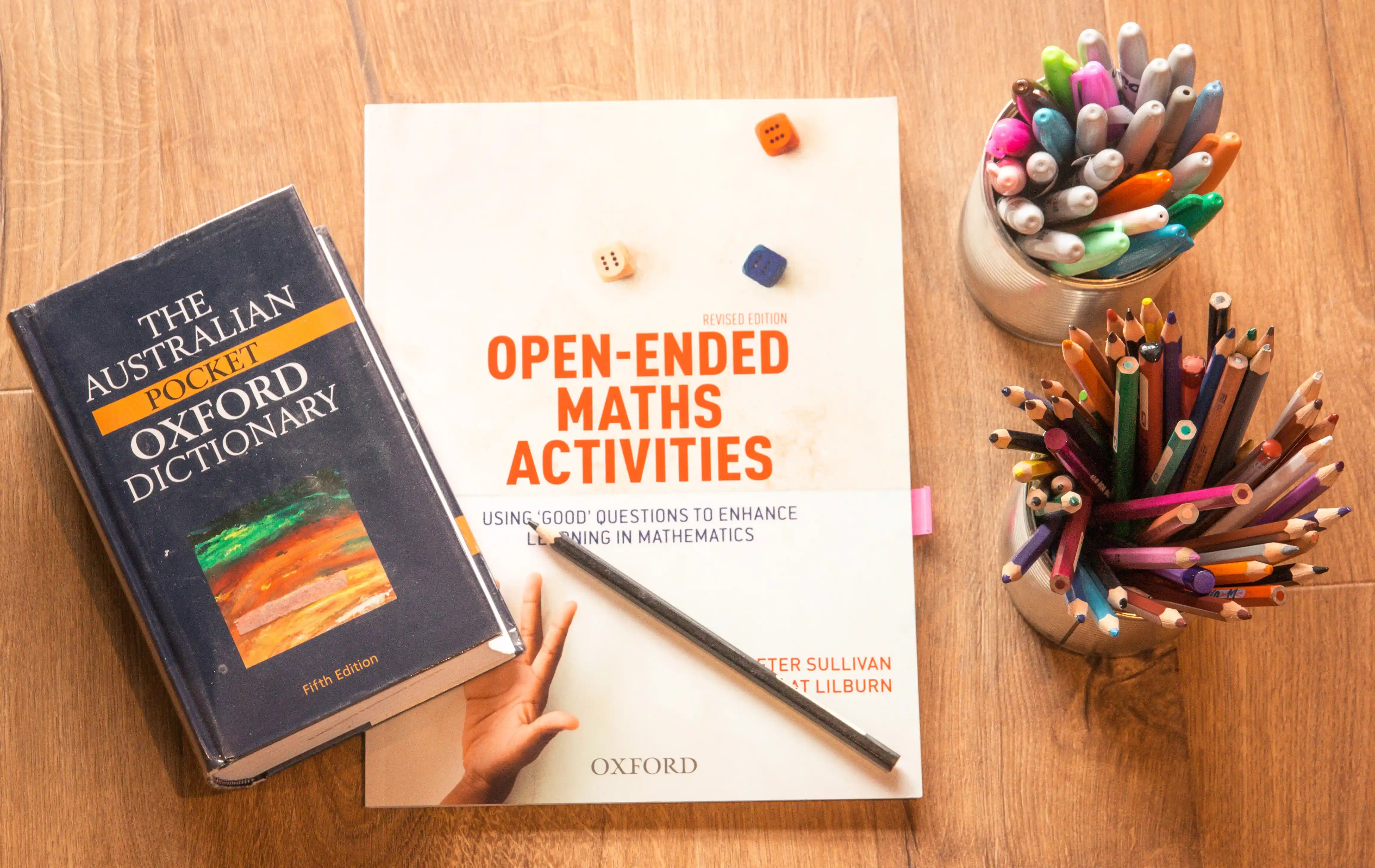 Oxford-pocket-dictionary-pens-pencils-table-maths-questions
